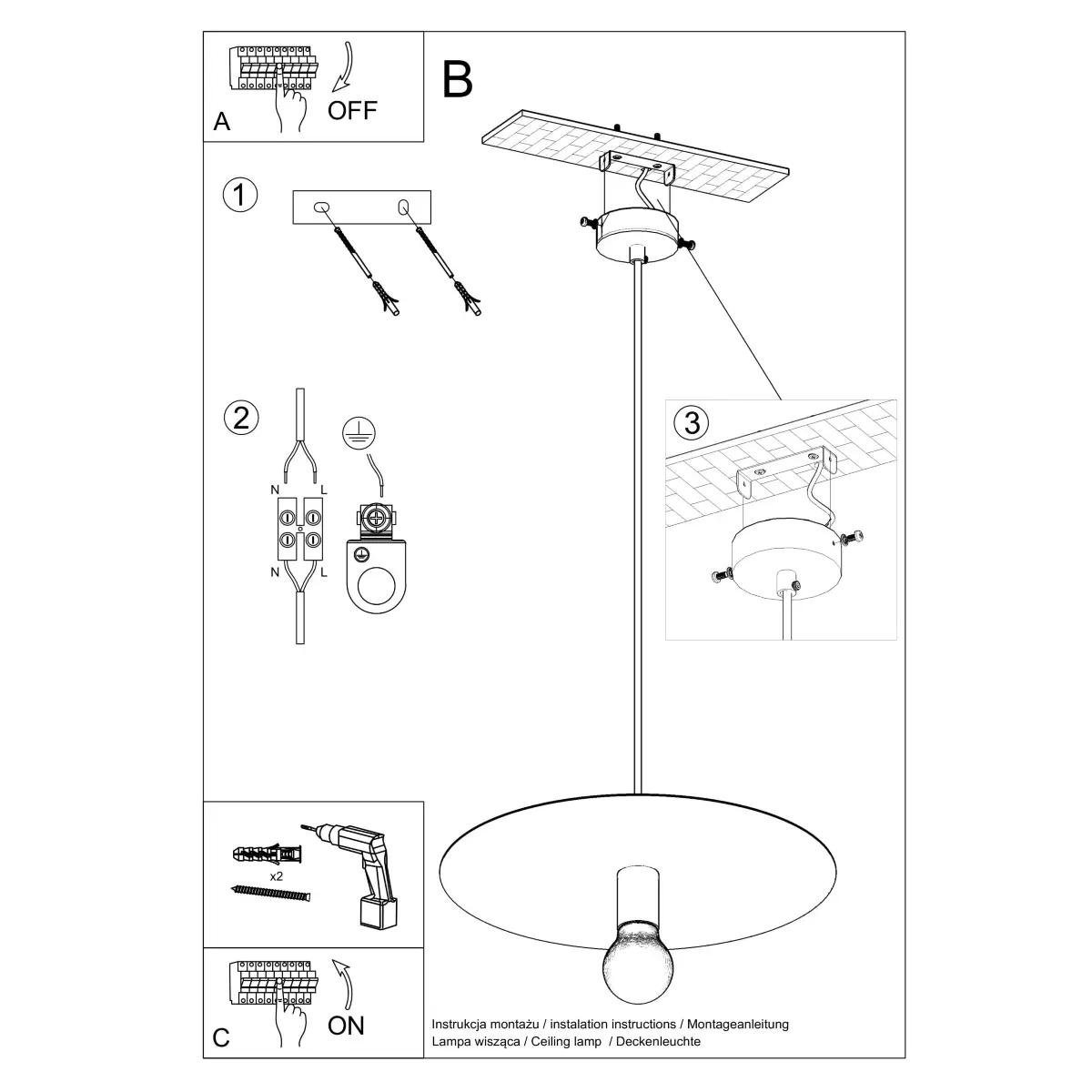 Lampa wisząca FLAVIO czarna SL.0853 - Sollux Lighting - obrazek 6
