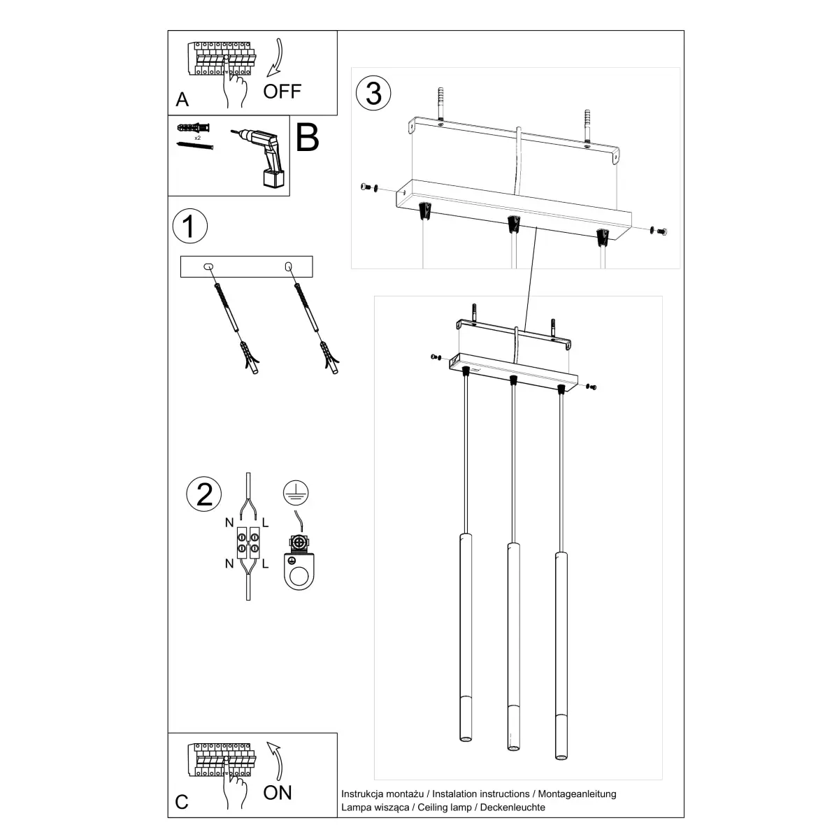 Lampa wisząca MOZAICA 3L czarny/chrom SL.0886 - Sollux Lighting - obrazek 6