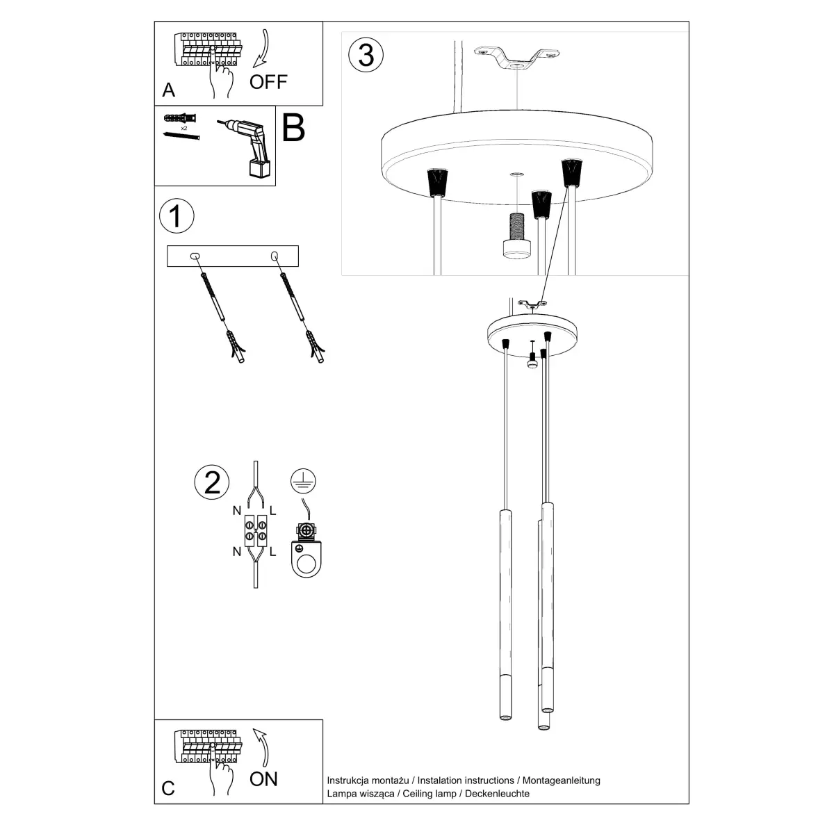 Lampa wisząca MOZAICA 3P czarny/chrom SL.0887 - Sollux Lighting - obrazek 6
