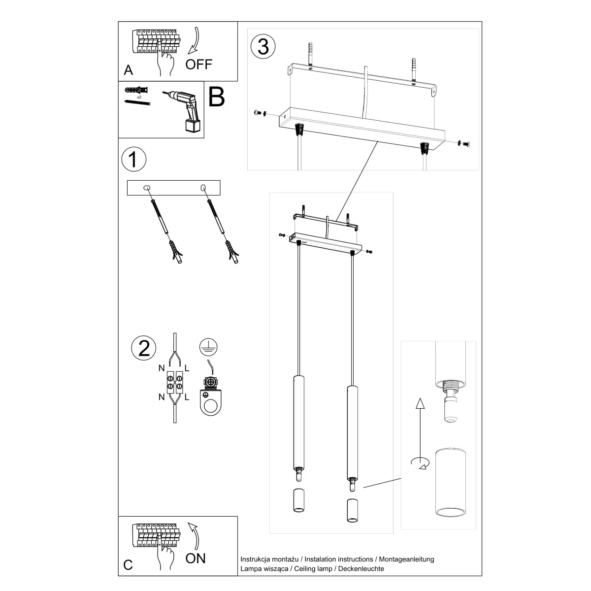 Lampa wisząca WEZYR 2 czarna SL.0961 - Sollux Lighting - obrazek 6