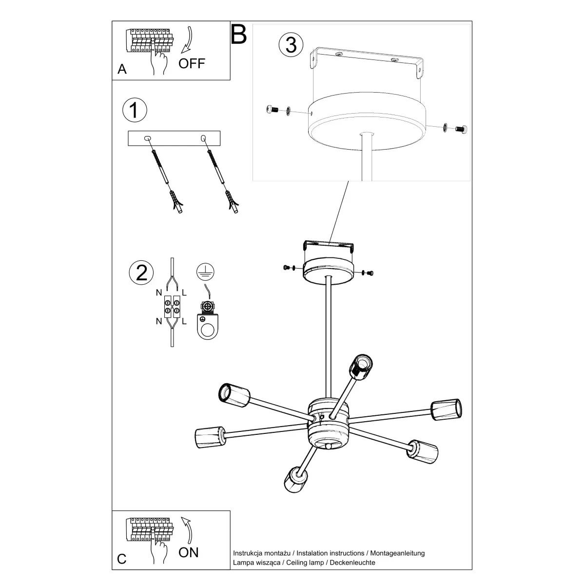 Żyrandol LANGO 6 czarny SL.1023 - Sollux Lighting - obrazek 6