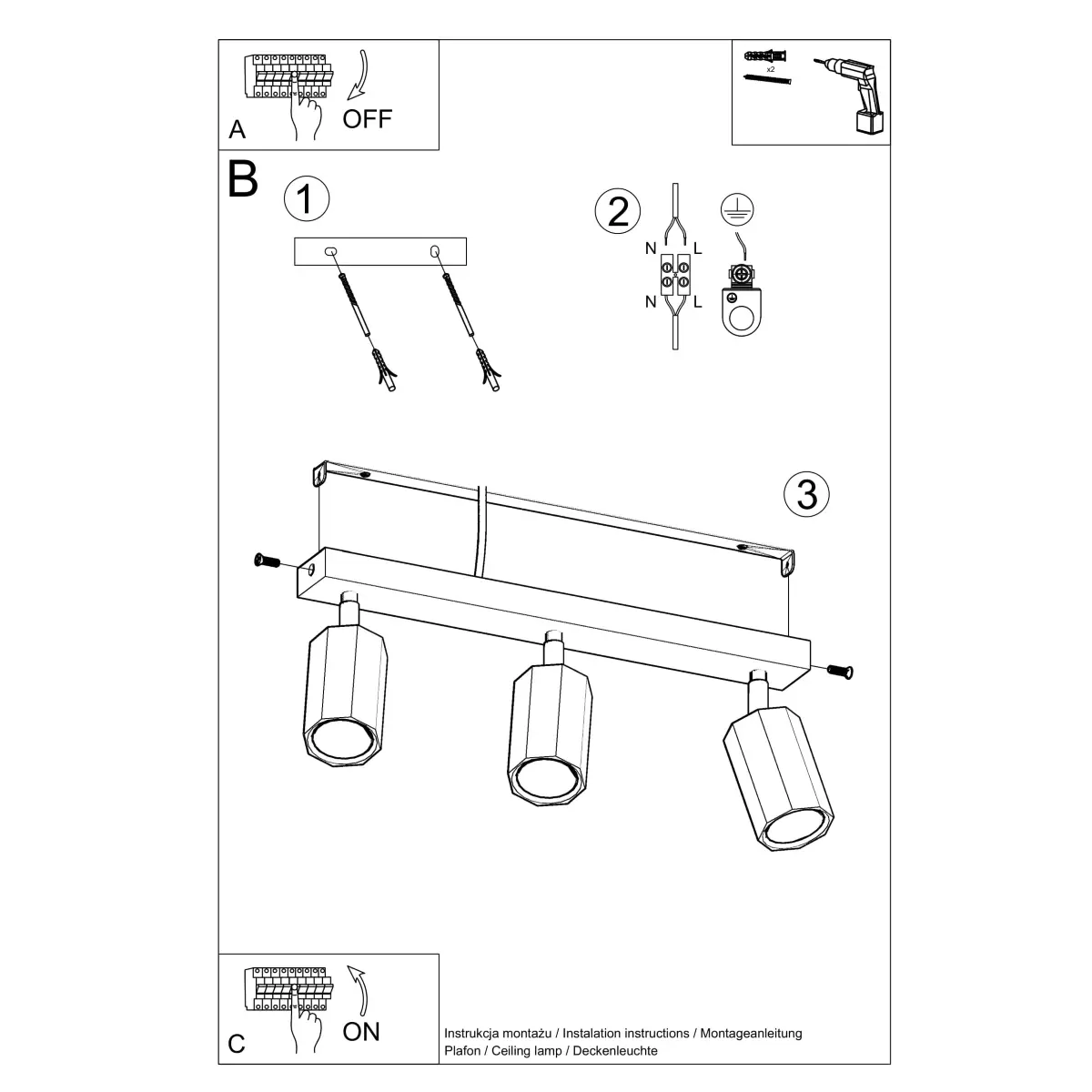 Plafon ZEKE 3 dąb SL.1030 - Sollux Lighting - obrazek 6