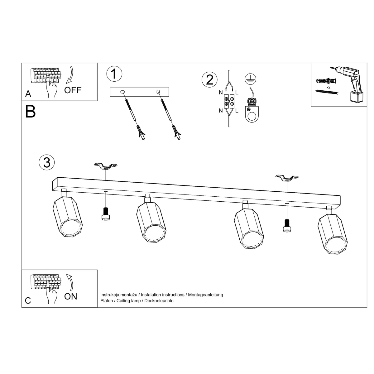 Plafon ZEKE 4 dąb SL.1031 - Sollux Lighting - obrazek 6