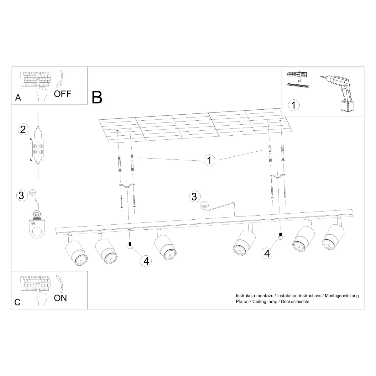 Plafon NERO 6 czarny/złoty SL.1073 - Sollux Lighting - obrazek 6