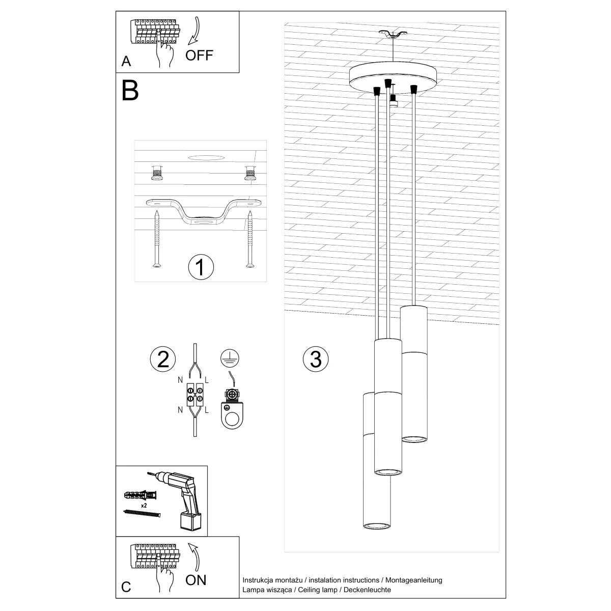 Lampa wisząca BORGIO 3P biały SL.1080 - Sollux Lighting - obrazek 6