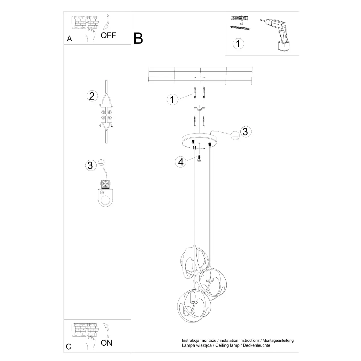Lampa wisząca TULOS 3P czarna SL.1088 - Sollux Lighting - obrazek 6