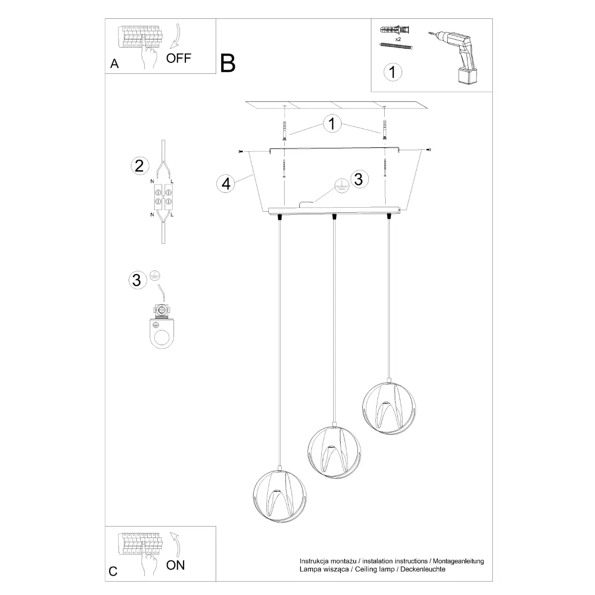 Lampa wisząca TULOS 3L czarna SL.1089 - Sollux Lighting - obrazek 5