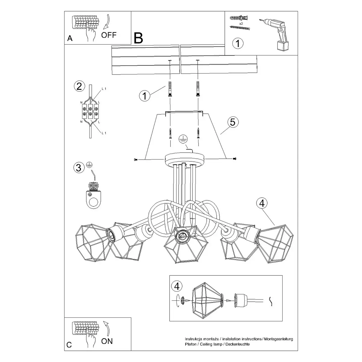 Żyrandol ARTEMIS 5S czarny SL.1110 - Sollux Lighting - obrazek 7
