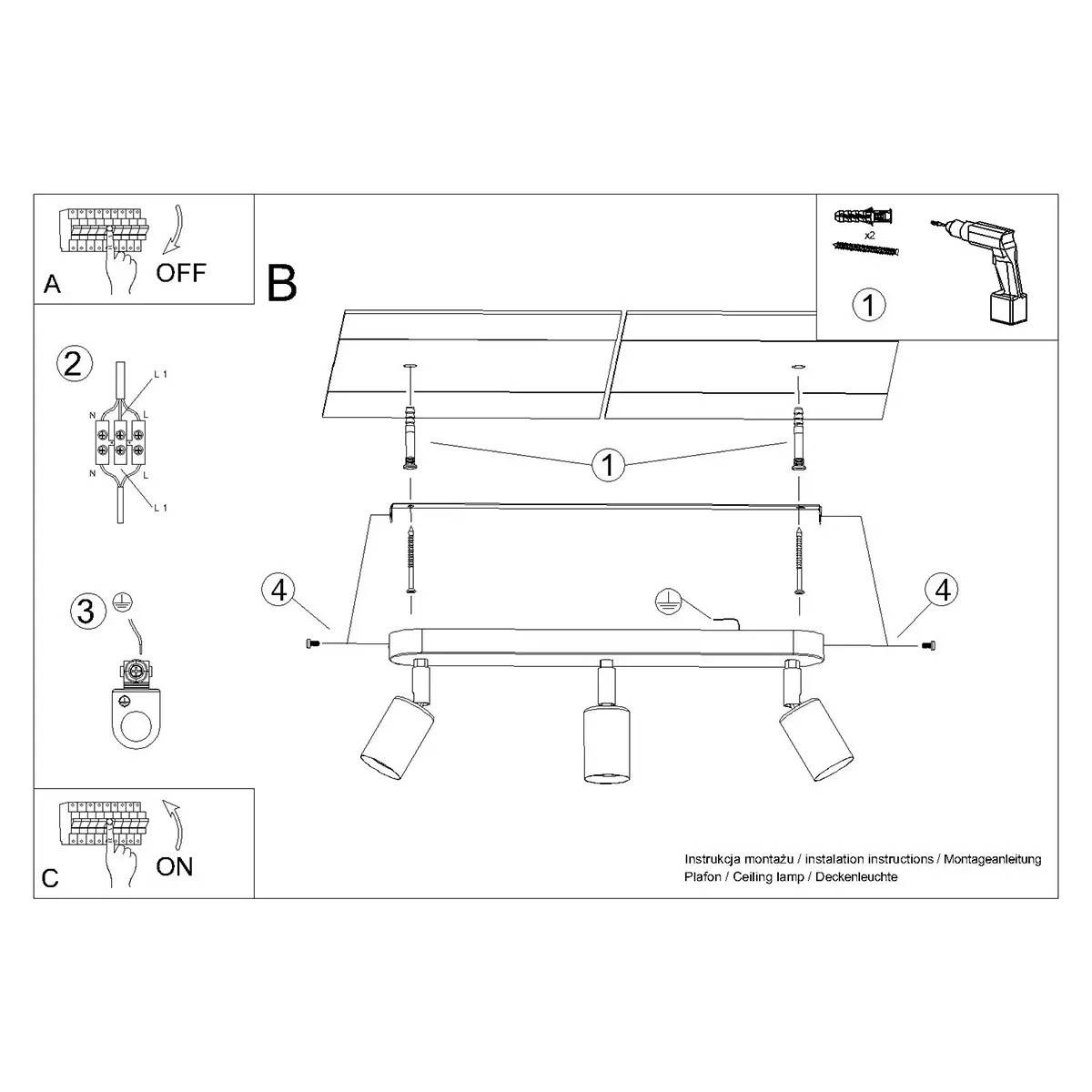 Plafon FORNES 3 czarny SL.1122 - Sollux Lighting - obrazek 7