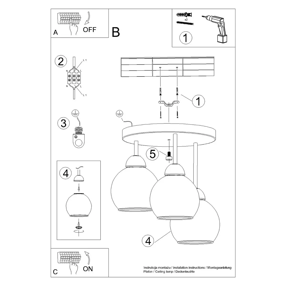 Żyrandol ALINO 3 czarny SL.1140 - Sollux Lighting - obrazek 7