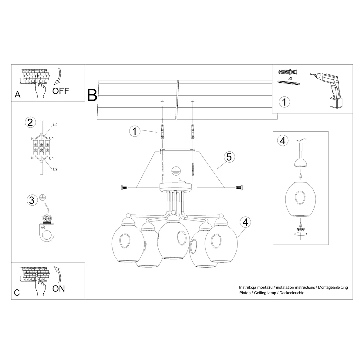 Żyrandol FILLAN 5 czarny SL.1145 - Sollux Lighting - obrazek 7