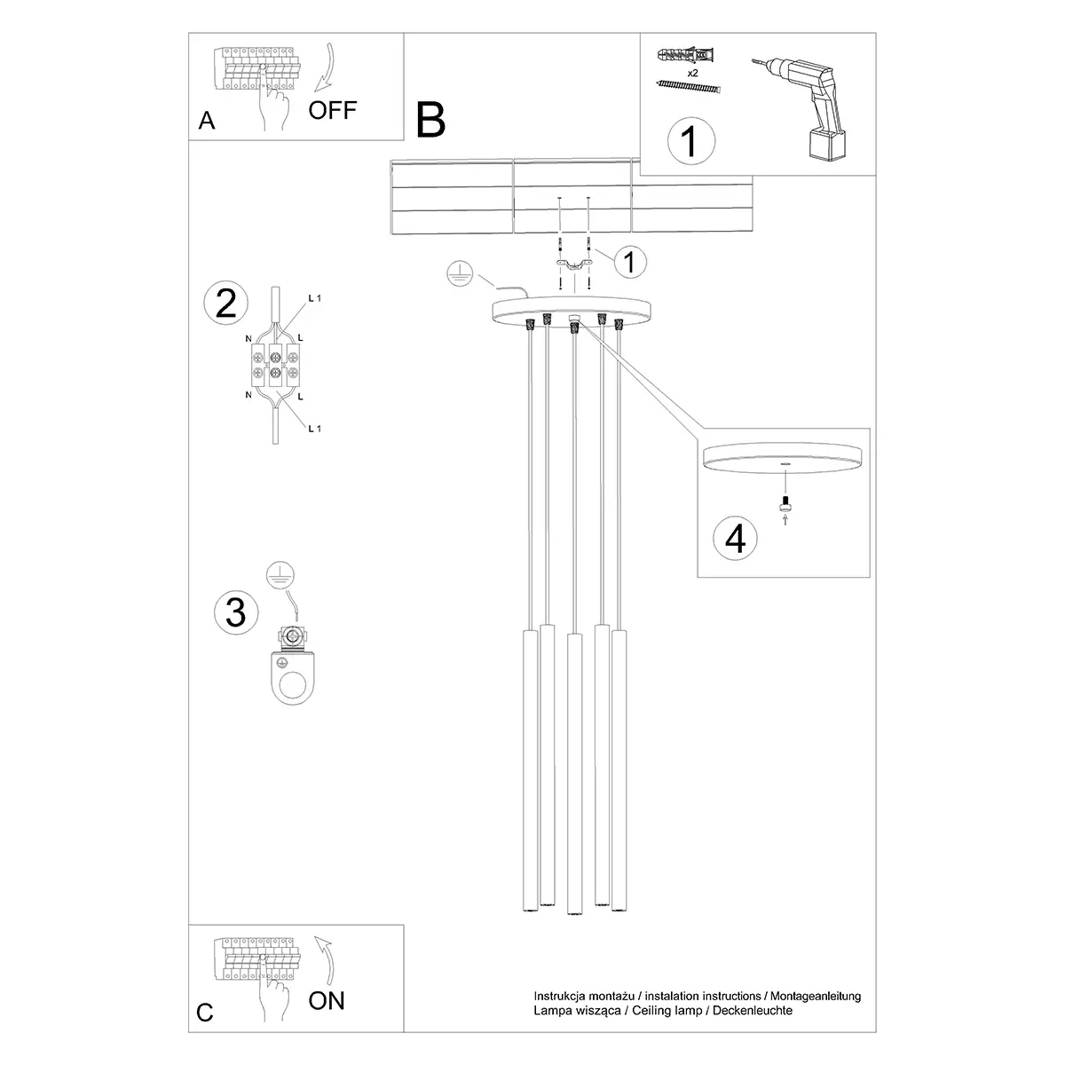 Lampa wisząca PASTELO 5P złota SL.1174 - Sollux Lighting - obrazek 7