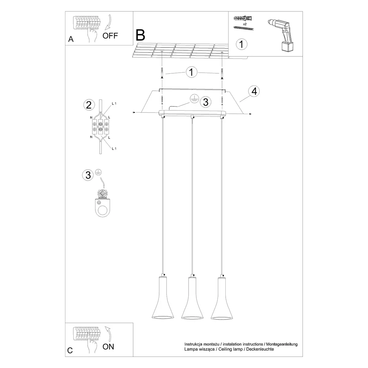 Lampa wisząca REA 3L beton SL.1225 - Sollux Lighting - obrazek 7