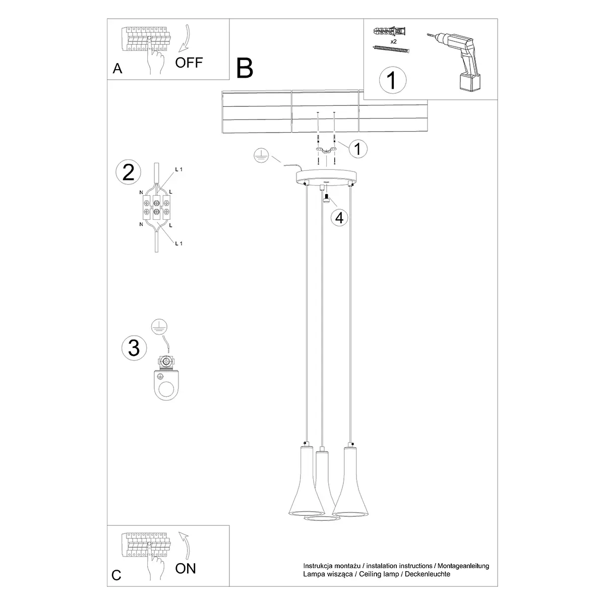 Lampa wisząca REA 3P beton SL.1226 - Sollux Lighting - obrazek 7
