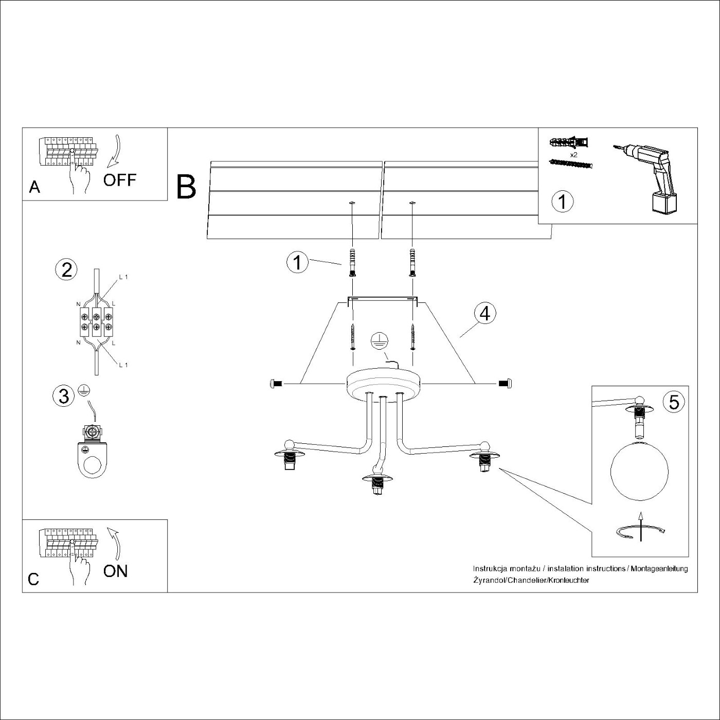 Żyrandol ASTRAL 3 czarny SL.1662 - Sollux Lighting - obrazek 10