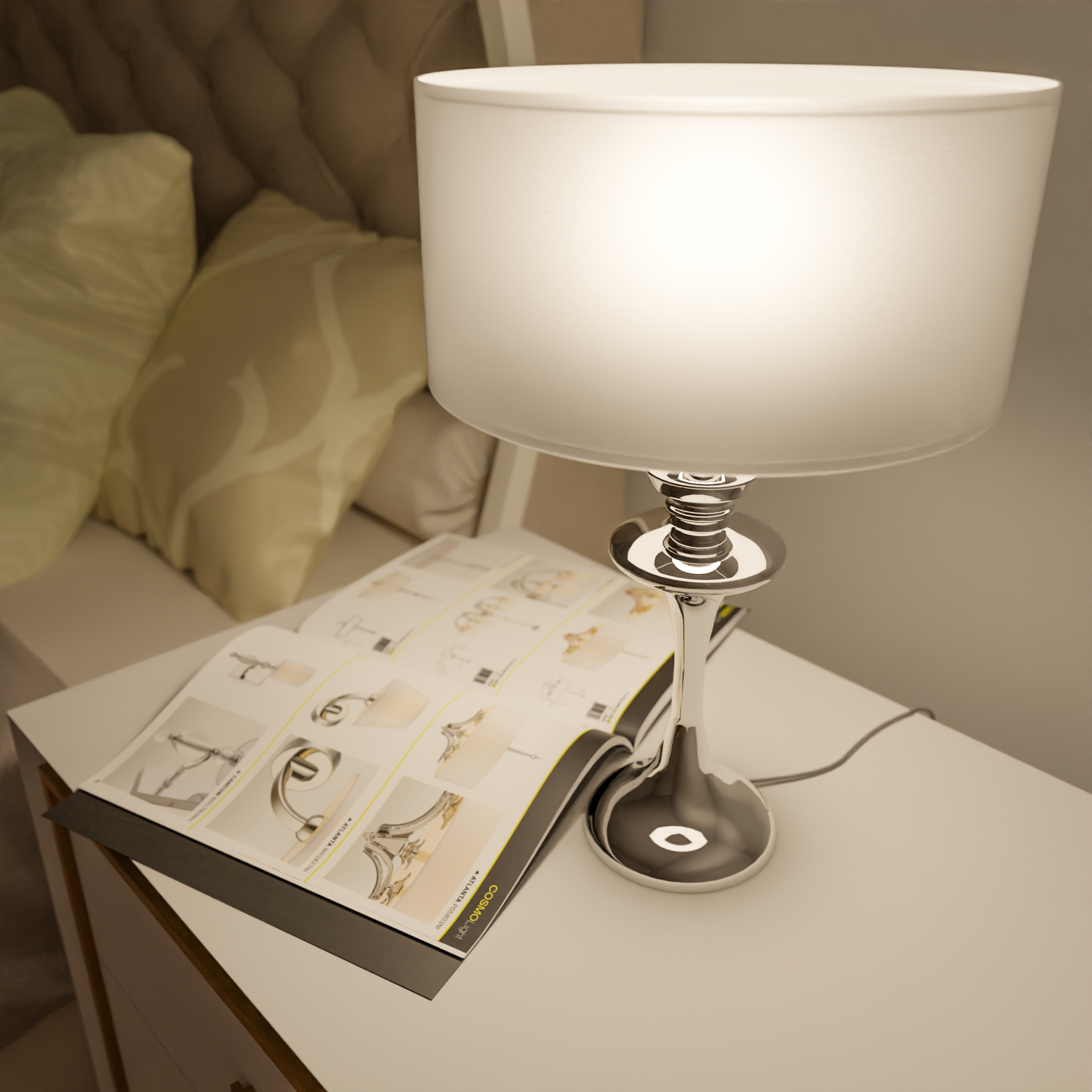 Lampa stołowa biała E27 ABU DHABI - T01413CH-WH - Cosmo Light - obrazek 2