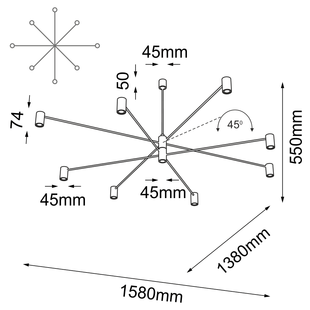 Lampa wisząca Dakata 8 - Czarna 5640 - Antigo - obrazek 2