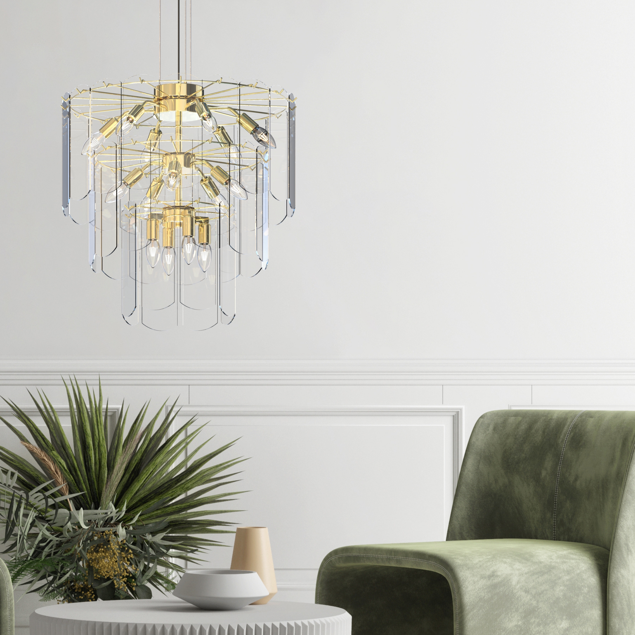 Lampa wisząca szklana NIRA ZŁOTA/GOLD MD3523-14L-EGN - Zuma Line - obrazek 4