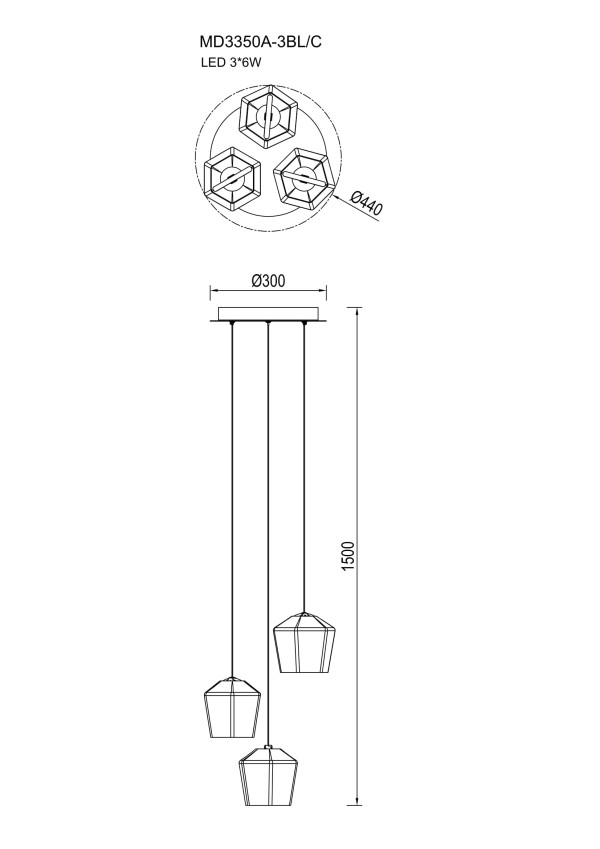 Lampa wisząca do salonu COLORE MD3350A-3BL/C - Zuma Line