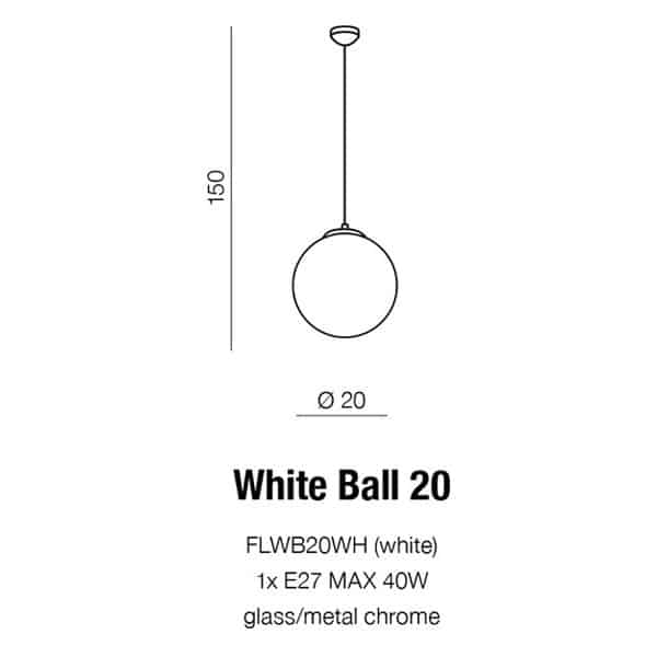 Lampa wisząca nowoczesna WHITE BALL 20 biała AZ1325 - Azzardo - obrazek 6