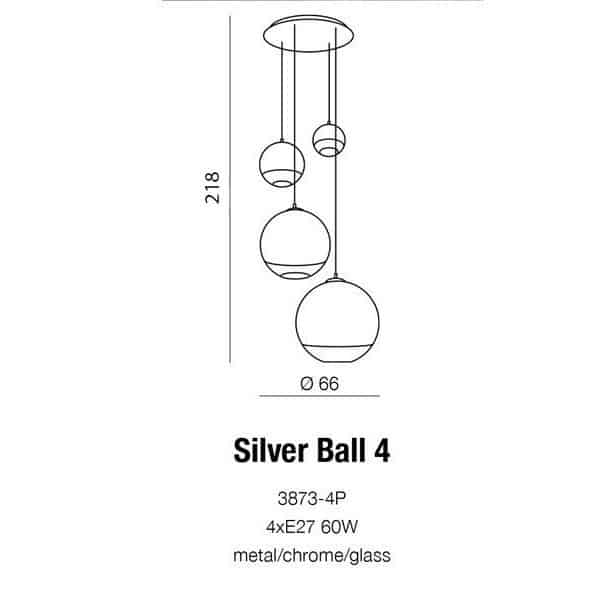 Lampa wisząca cztery szklane kule SILVER BALL 4 chrom AZ2531 - Azzardo - obrazek 6