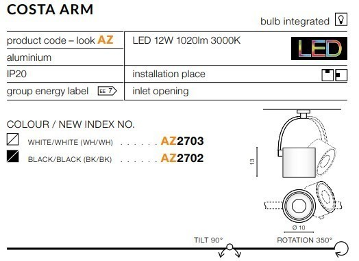 Oprawa sufitowa COSTA ARM czarna AZ2702 - Azzardo - obrazek 2
