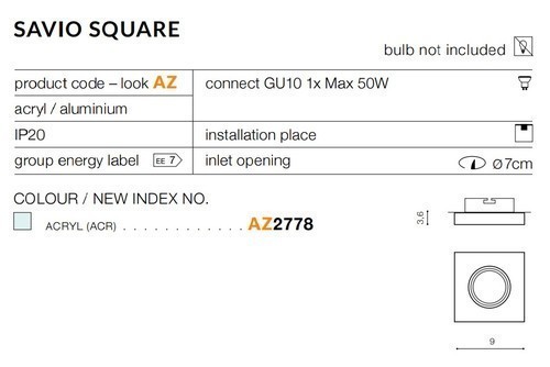 Oprawa do wbudowania SAVIO SQ biała AZ2778 - Azzardo - obrazek 2