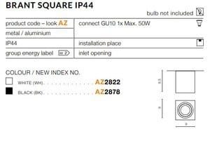 Oprawa sufitowa BRANT SQ biała AZ2822 - Azzardo - obrazek 2
