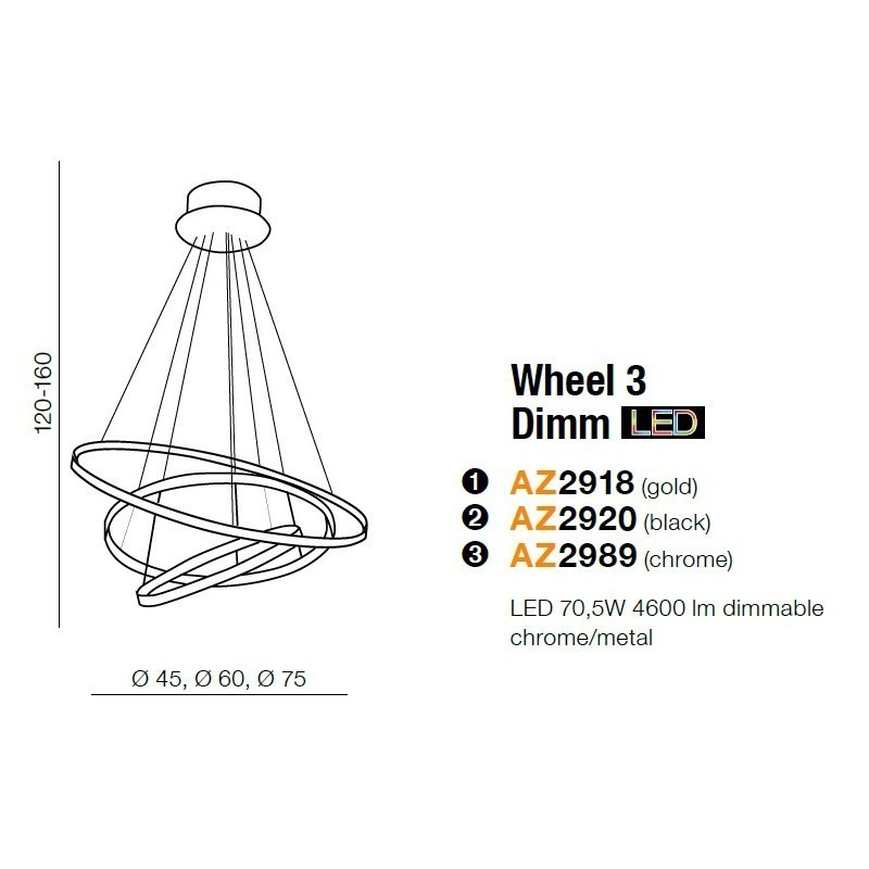 Lampa wisząca RING WHEEL 3 złota AZ2918 - Azzardo - obrazek 2