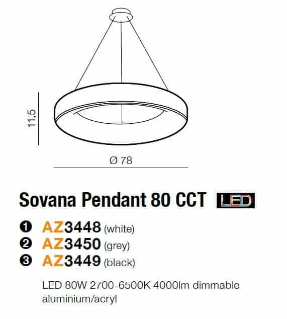 Duża lampa wisząca na pilota RING Sovana 80 CCT czarna AZ3449 - Azzardo - obrazek 2