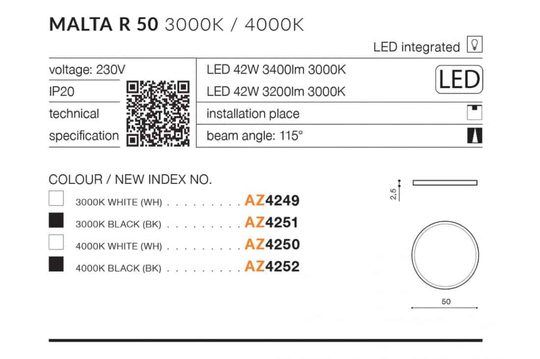 Plafon nowoczesny Malta R 50 3000K AZ4249 - Azzardo - obrazek 4