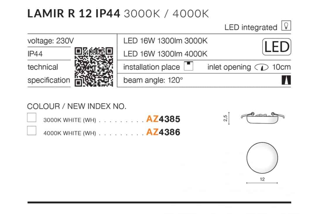 Lampa wpuszczana okrągła Lamir R 12 4000K AZ4386 - Azzardo - obrazek 2