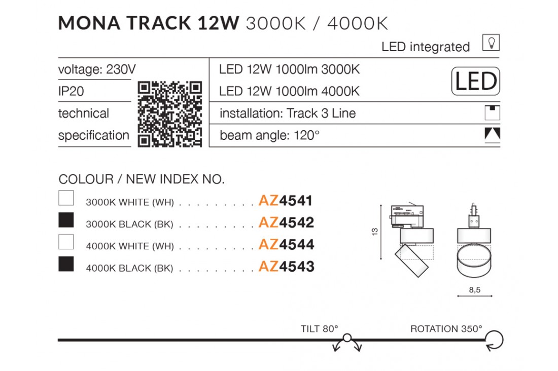 Lampa do szynoprzewodu Mona 3Line 12W 3000K AZ4542 - Azzardo - obrazek 6