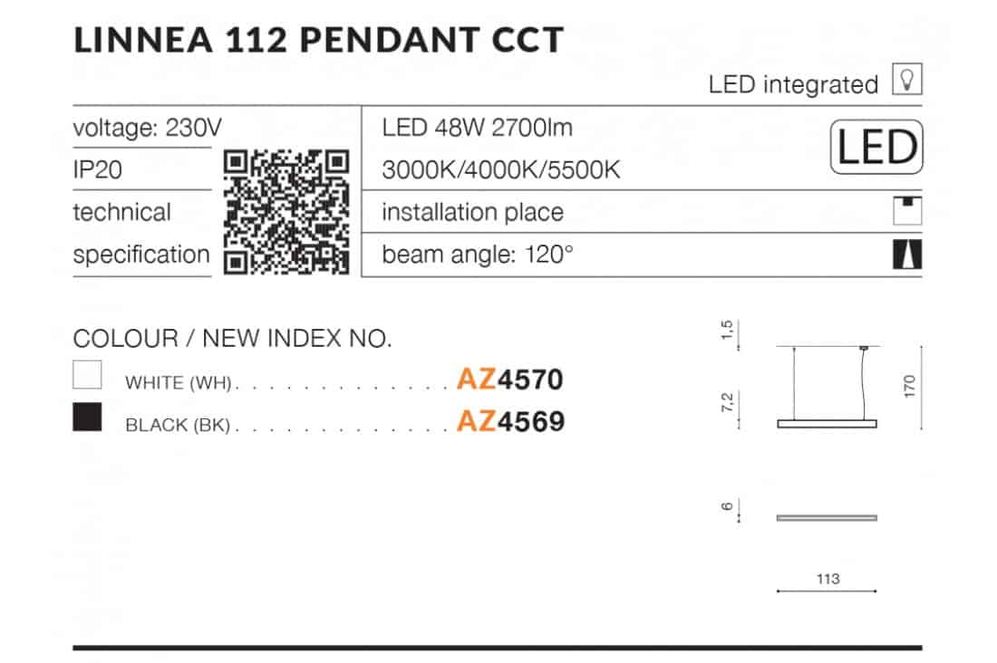 Lampa wisząca nowoczesna Linnea 140 Pendant CCT AZ4571 - Azzardo - obrazek 5