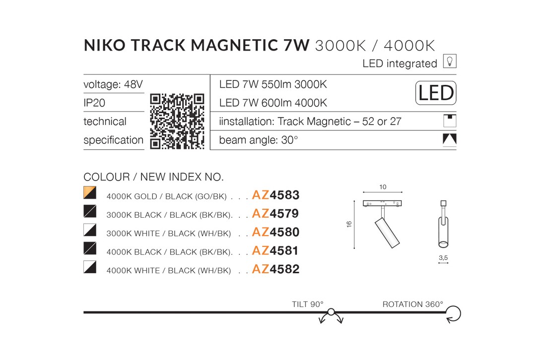Lampa do szyn magnetycznych Niko 7W 3000K AZ4583 - Azzardo - obrazek 3
