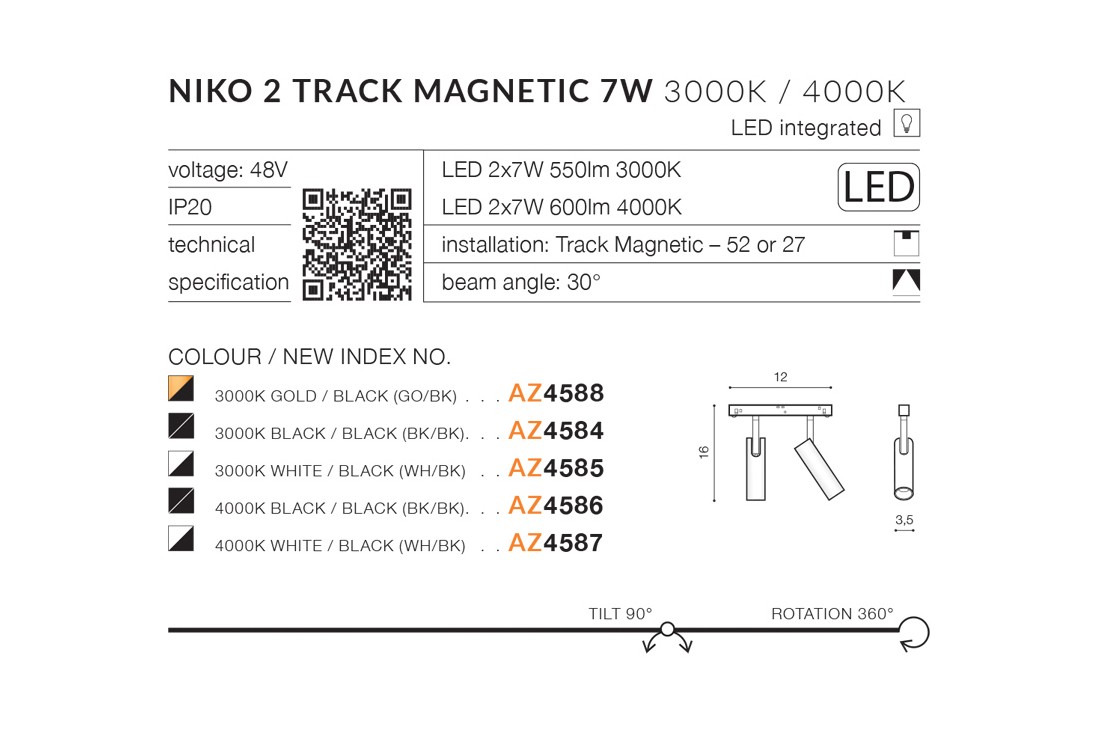 Lampa do szyn magnetycznych Niko 2 3000K AZ4588 - Azzardo - obrazek 4