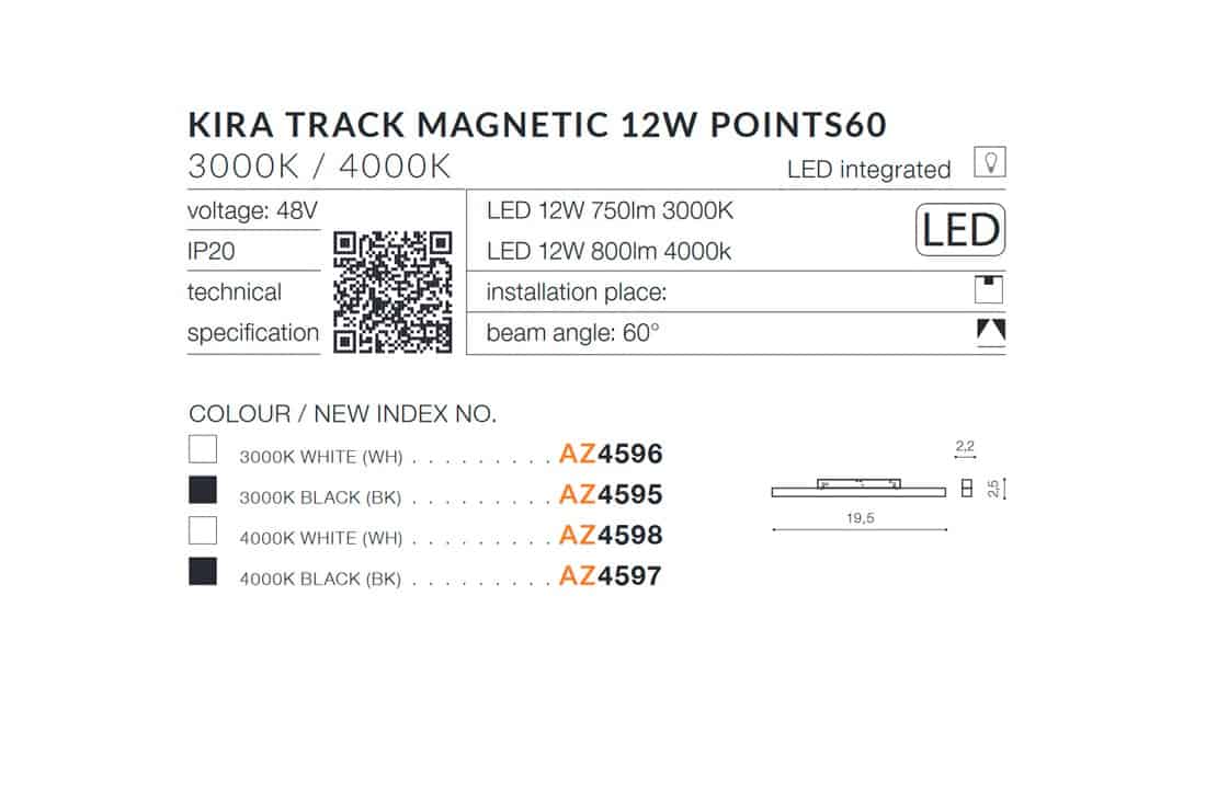 Lampa do szyn magnetycznych Kira 12W 4000K AZ4598 - Azzardo - obrazek 3