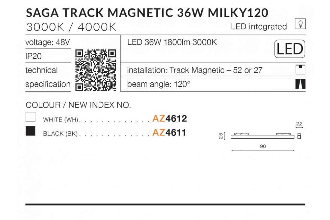 Lampa do szyn magnetycznych Saga 36W 3000K AZ4611 - Azzardo - obrazek 4