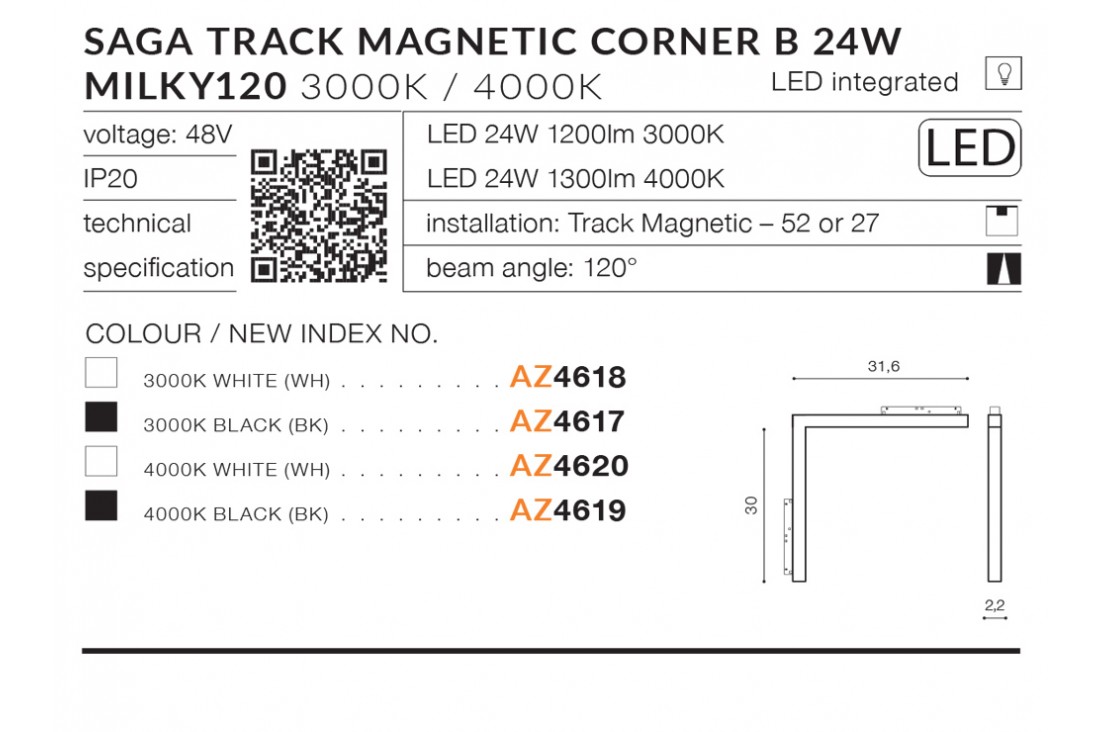 Lampa do szyn magnetycznych Saga 24W 4000K AZ4620 - Azzardo - obrazek 4