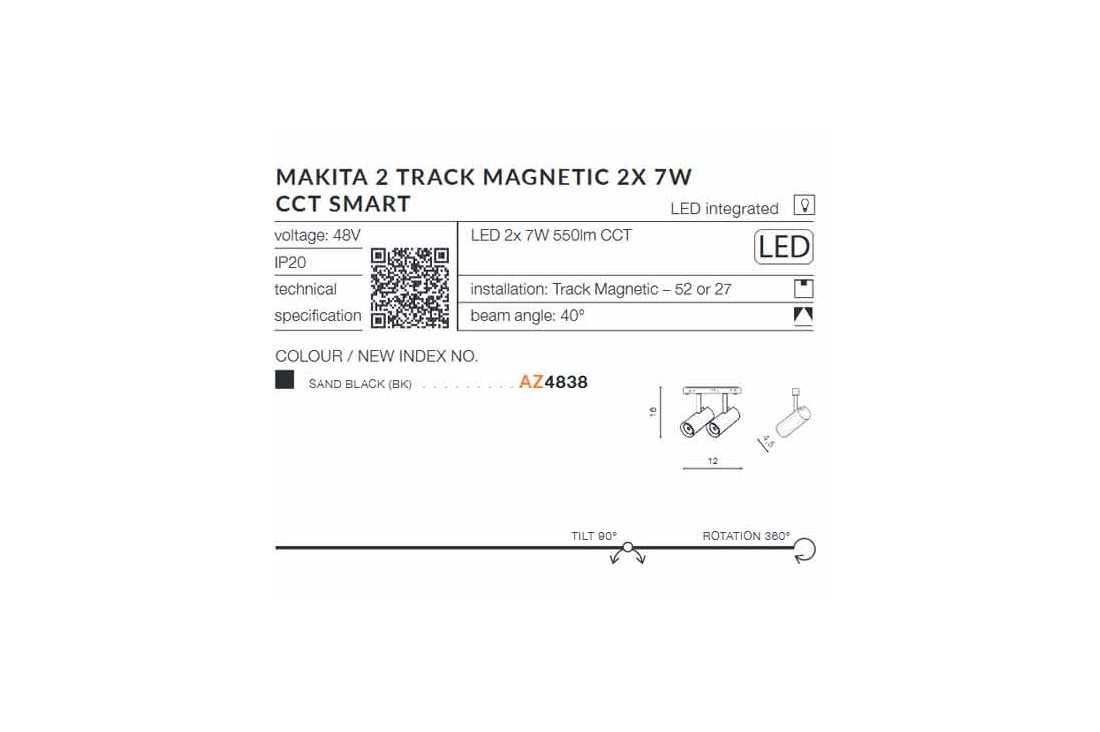 Lampa do szyn magnetycznych ALFA MAKITA 2 2x7W CCT SMART AZ4838 - AZzardo - obrazek 4