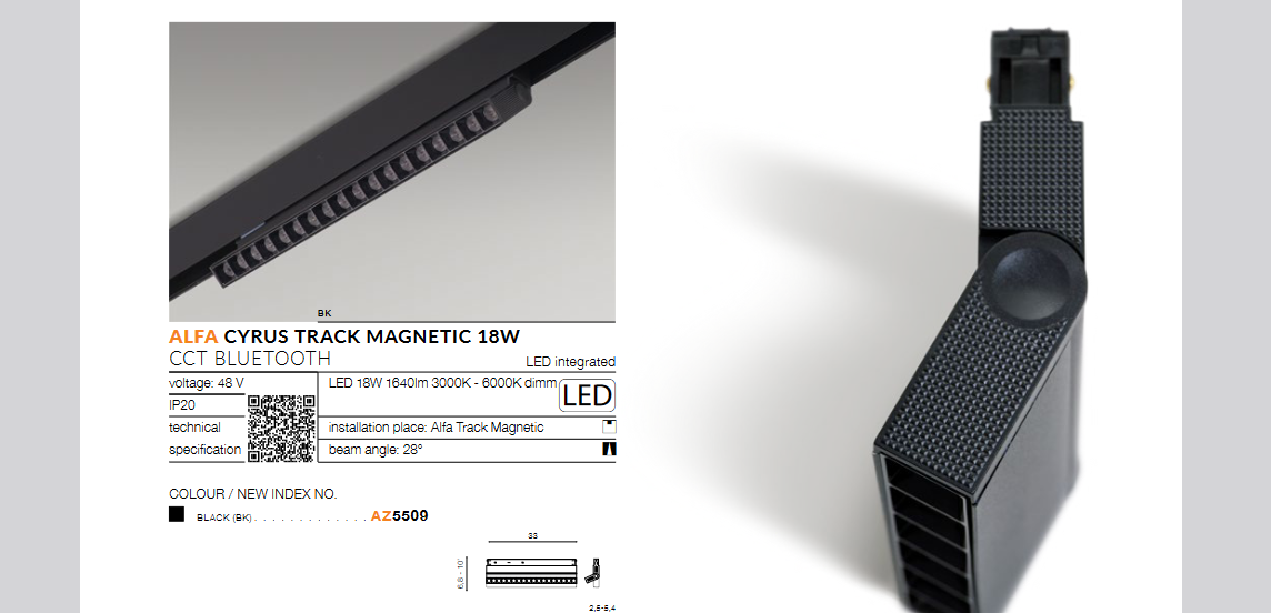 Lampa do szyn ALFA CYRUS TRACK MAGNETIC 18W CCT BLUETOOTH BK AZ5509 - AZzardo