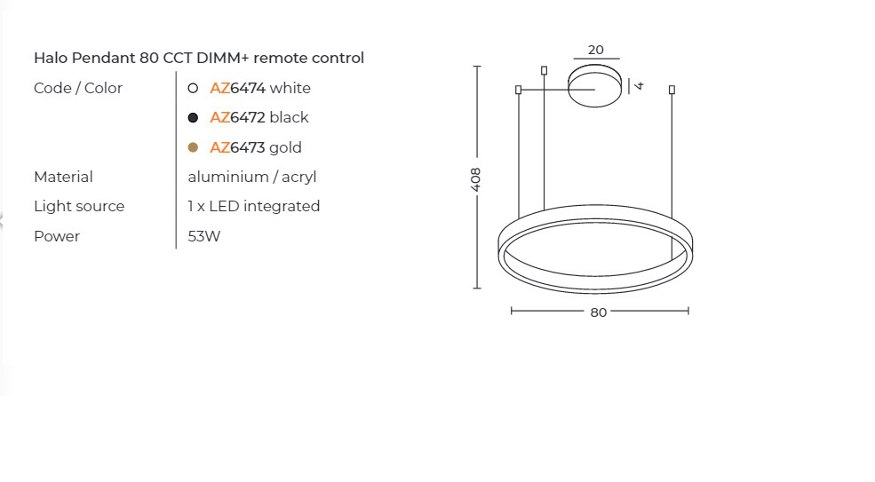 Lampa wisząca HALO 80 CCT DIMM GO + REMOTE CONTROL AZ6473 - AZzardo - obrazek 3