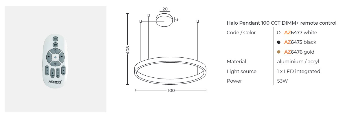 Lampa wisząca HALO 100 CCT DIMM GO + REMOTE CONTROL AZ6476 - AZzardo - obrazek 3