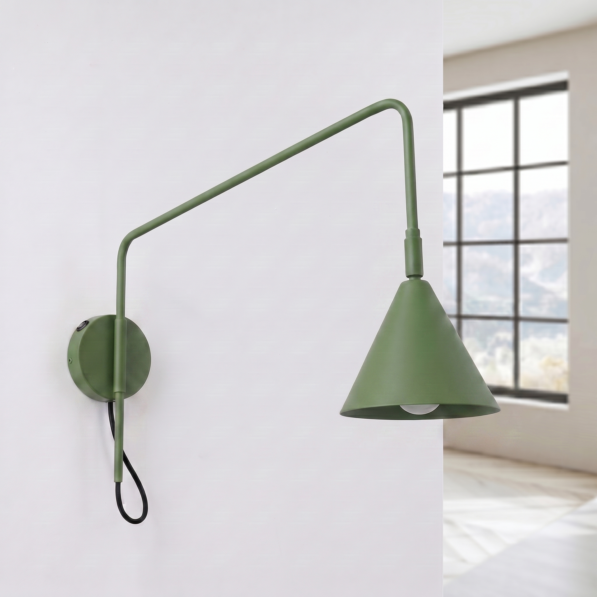 Kinkiet stalowy zielony oliwkowy 61cm z włącznikiem NOX 1 SL.2495 - Sollux Lighting - obrazek 2