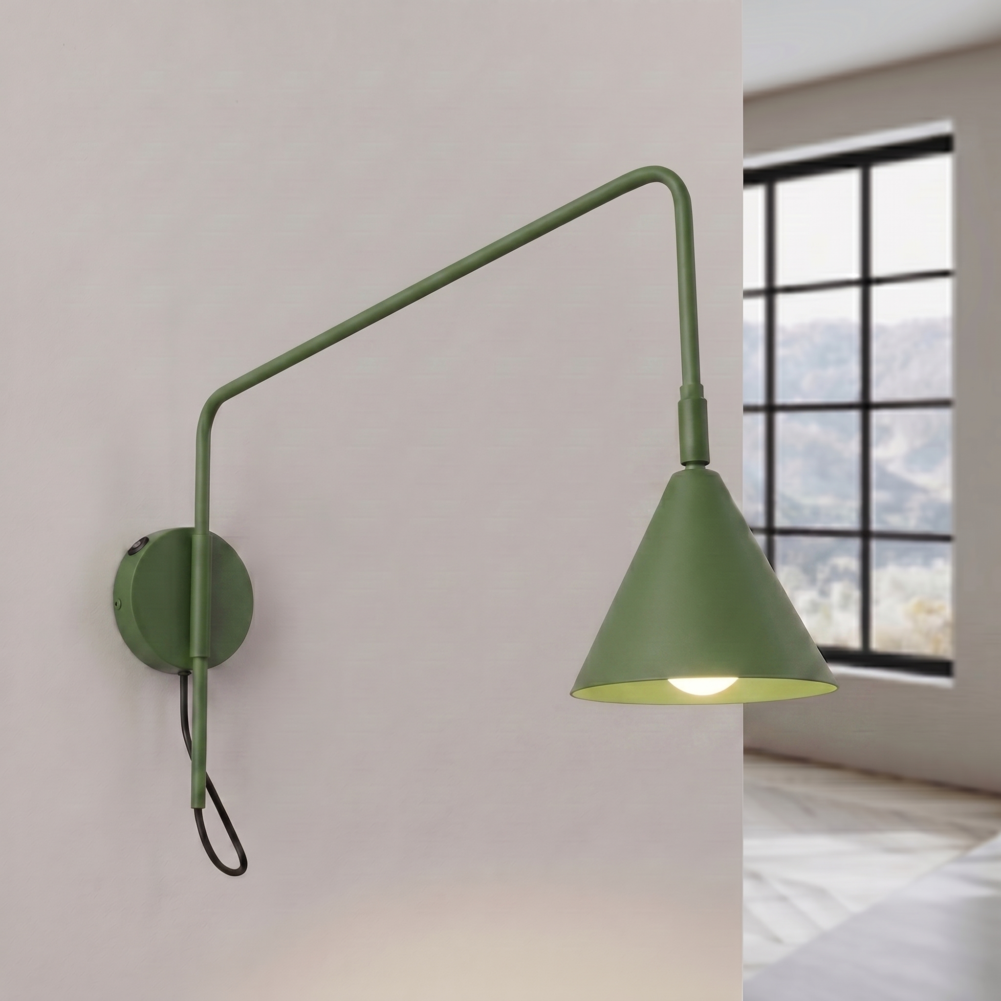Kinkiet stalowy zielony oliwkowy 61cm z włącznikiem NOX 1 SL.2495 - Sollux Lighting - obrazek 3