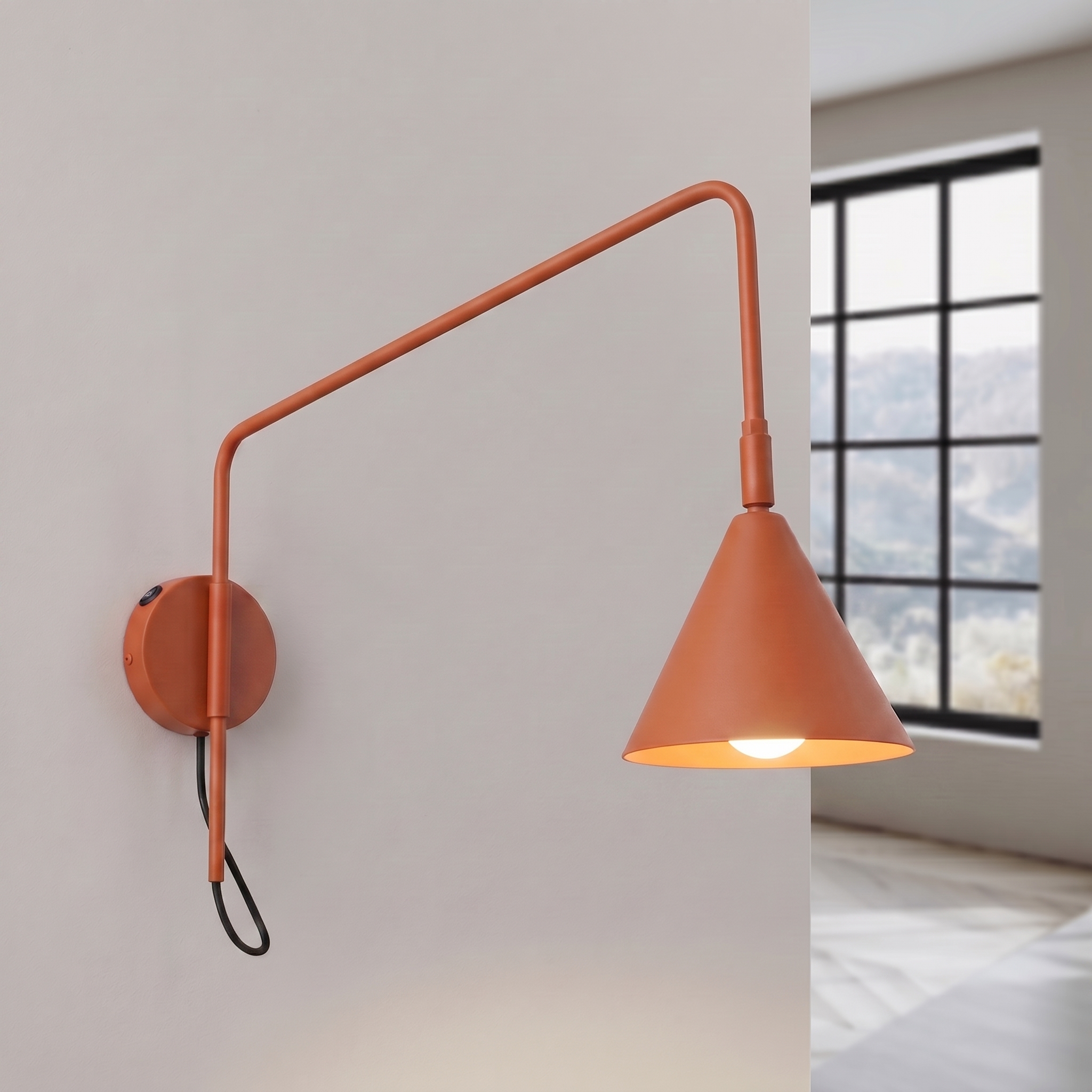 Kinkiet stalowy ochra czerwona z włącznikiem NOX 1 SL.2496 - Sollux Lighting - obrazek 3