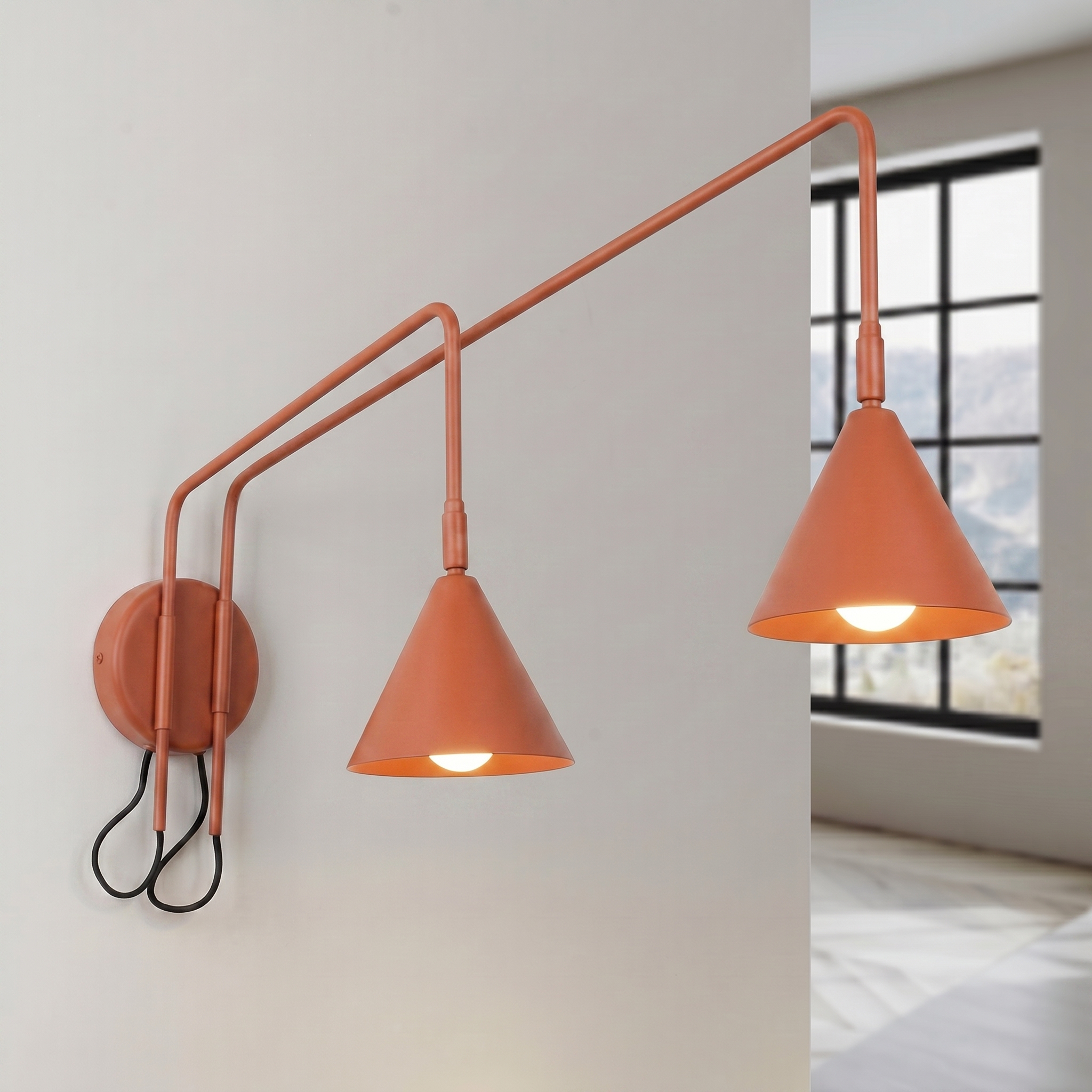 Kinkiet stalowy ochra czerwona z włącznikiem NOX 2 z serii NOX SL.2511 - Sollux Lighting - obrazek 3