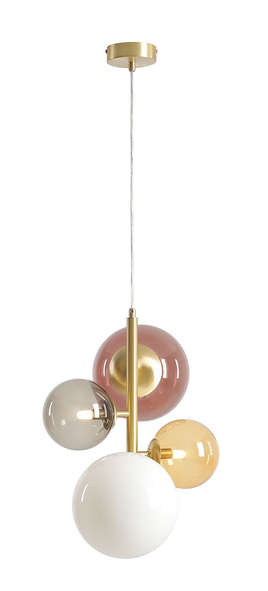 Mosiężna lampa wisząca z kolorowymi kloszami BLOOM 4 MULTICOLOUR 1111L40 Aldex