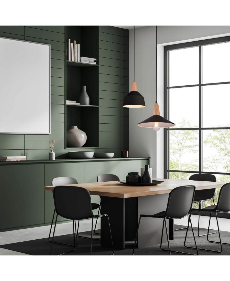 180085 PENDANT LIGHT 1XE27 BLACK-WOOD Zambelis Lights