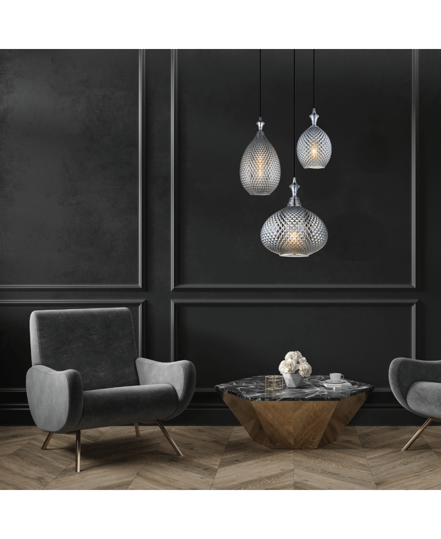 1987 PENDANT LIGHT 1XE27 GLASS SMOKE GRAY Zambelis Lights